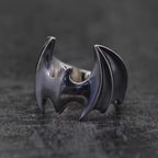 Buyee 925 Sterling Silver Male Big Ring Finger Black Bat Open Ring for Women Men Fashion Animal Punk Fine Jewelry