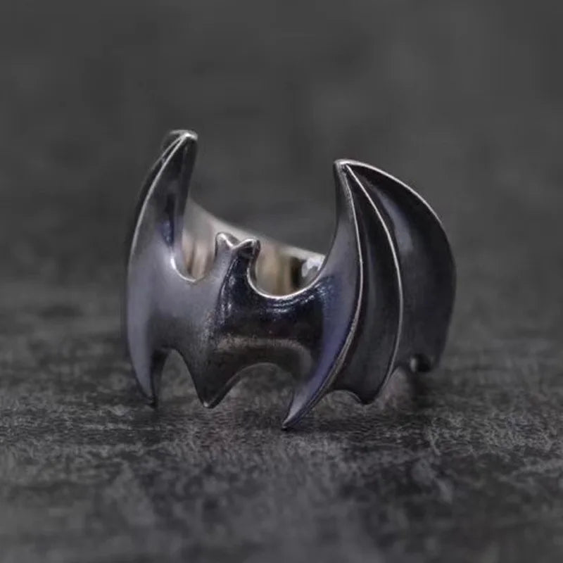 Buyee 925 Sterling Silver Male Big Ring Finger Black Bat Open Ring for Women Men Fashion Animal Punk Fine Jewelry
