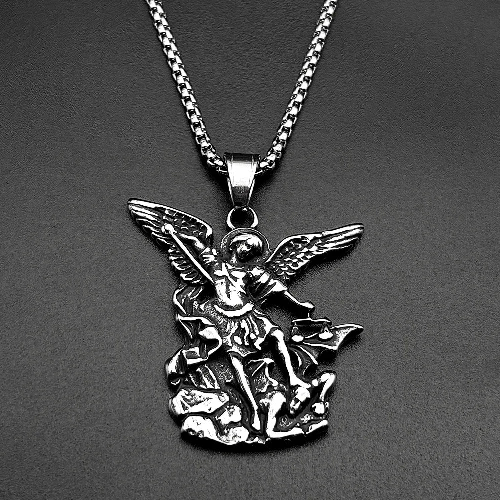 Archangel Michael Amulet Necklace — Silver-Tone