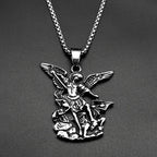 Archangel Michael Amulet Necklace — Silver-Tone