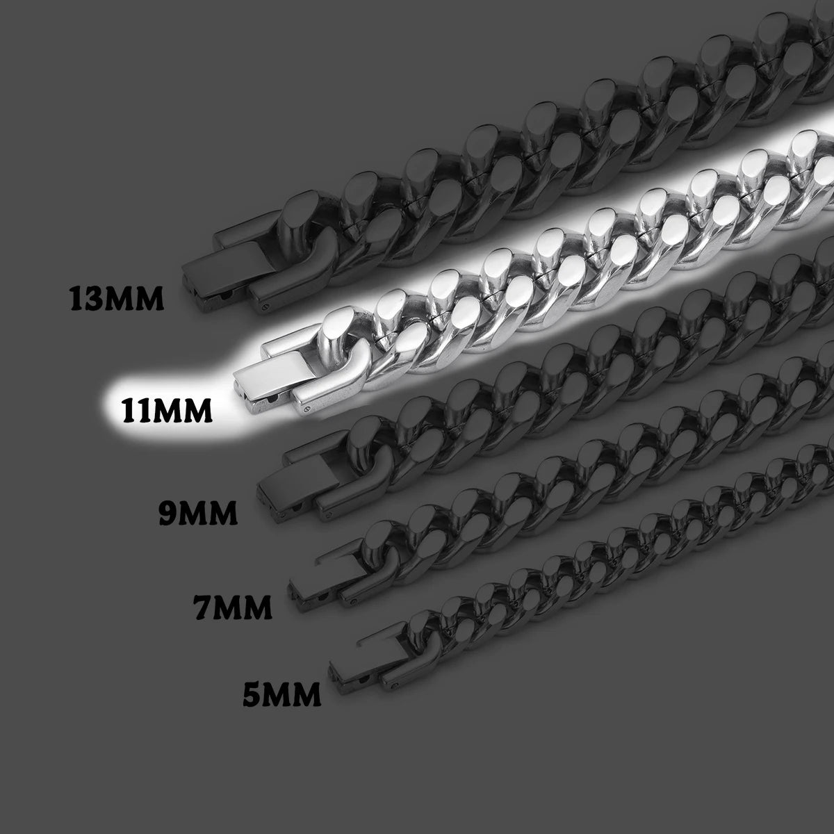 ULJ Hip-Hop Jewelry Men and Women Stainless Steel Miami Cuban Link Street Rapper Necklace Waterproof Chain