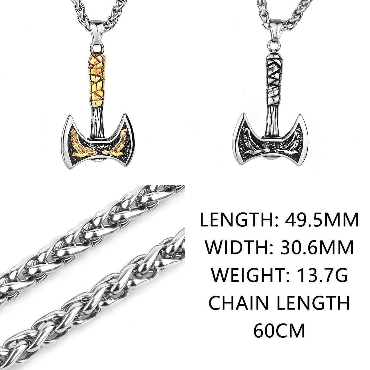 Viking Odin Raven Huginn and Muninn Double Axe Titanium Steel Stainless Steel Necklace Pendant Men's Scandinavian
