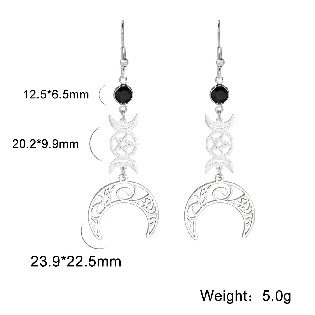 Teamer Vintage Triple Witch Moon Pentagram Goddess Earrings for Women Witchcraft Stainless Steel Amulet Jewelry Gifts
