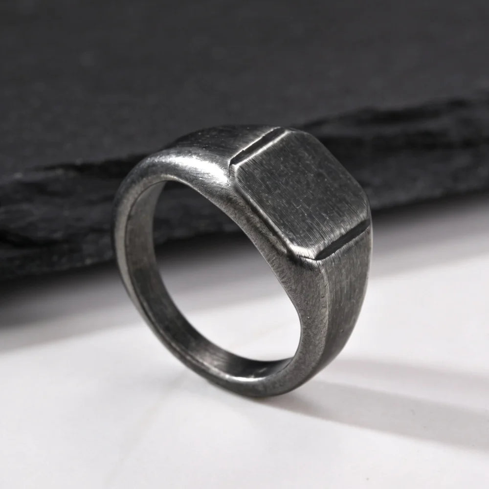 Vintage Punk Square Signet Ring for Men,Stainless Steel Ring Plain Statement Ring,Chunky Ring Geometric Thumb Ring