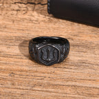 Trident Stamp Black Signet Ring — Stainless Steel