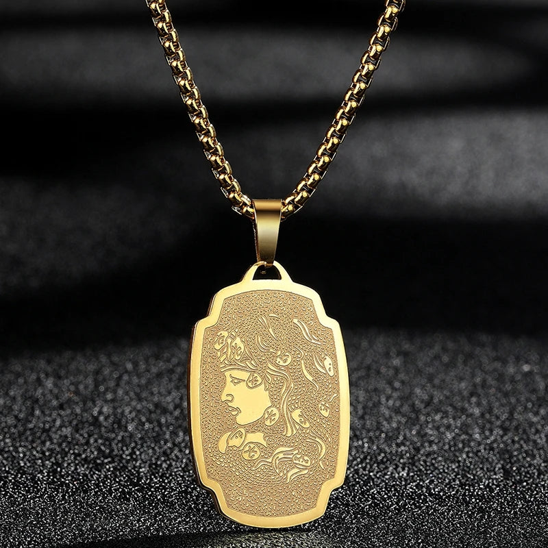 QIMING Dainty Saint George Pendant Necklace For Men Stainless Steel Warrior St. George's Dragon Medallion Mythology
