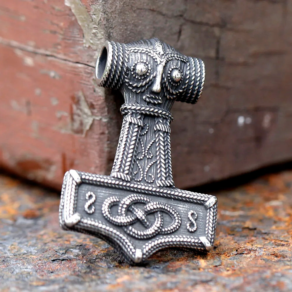 2023 New Design 316L Stainless Steel Viking Amulet Nordic Mjolnir Thor's Hammer Pendant Owl pattern Pendant Gift free