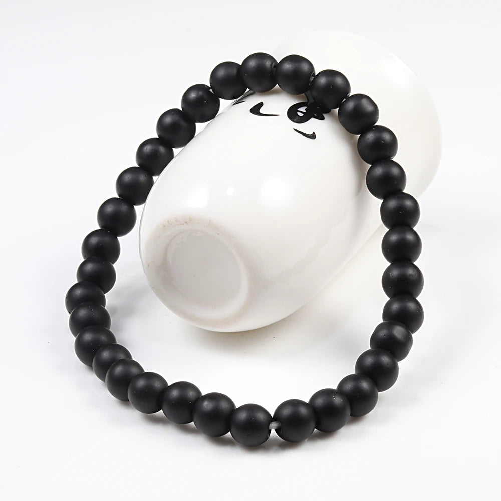 Natural Stone Bracelet Men 6/8/10mm White Black Dull Polish Matte Onyx Agates Shiny Round Beads Yoga Jewelry Bracelets