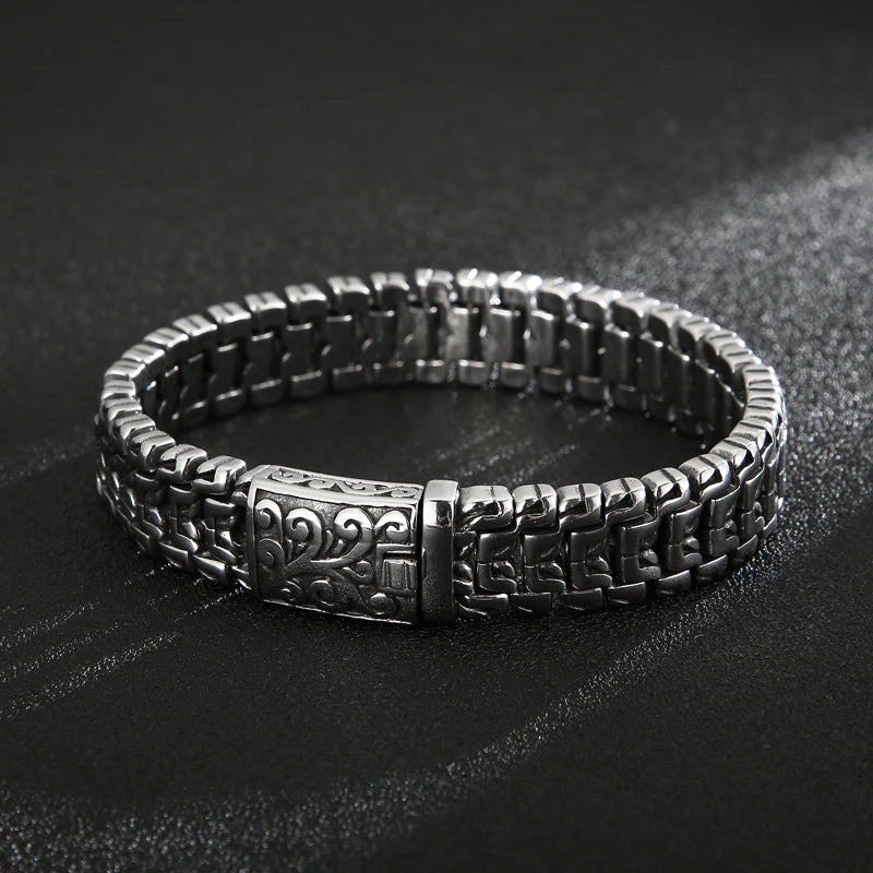 Motorcycle Wide Link Chain Bracelet — Stainless Steel, 19-24cm