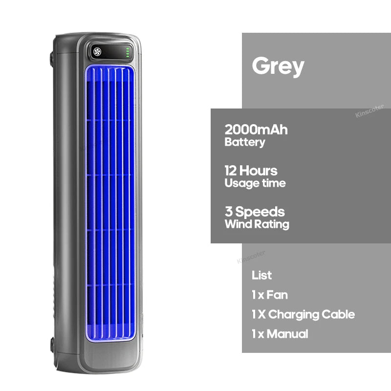 KINSCOTER Portable Air Conditioner Fan 2000mAh Quiet Desktop Tower Fan Wall Non-drilling Circulating Fan 3 Speeds