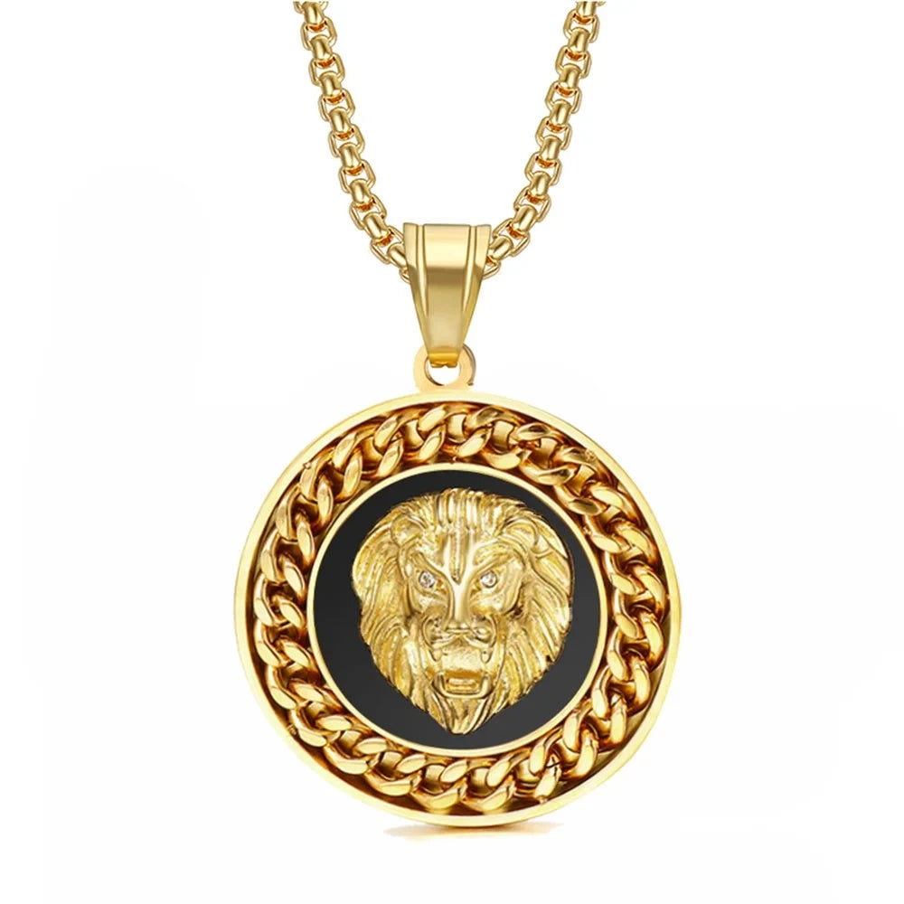 Lion Head Cuban Chain Pendant — Gold