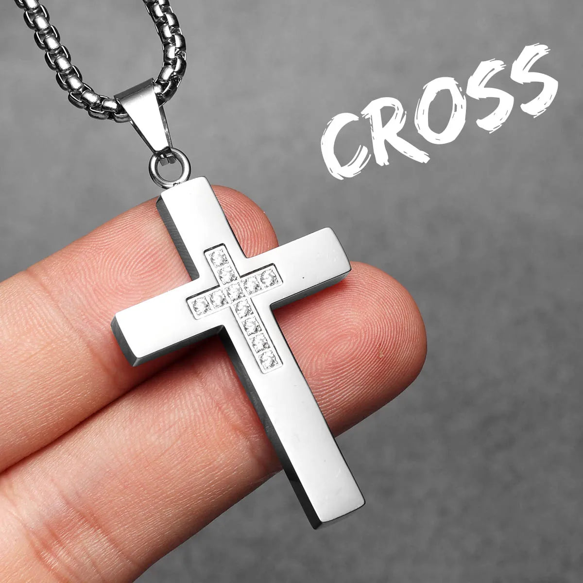 Cross Gemstone Pendant — Stainless Steel