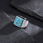 Gold Green Stone Signet Ring — Stainless Steel