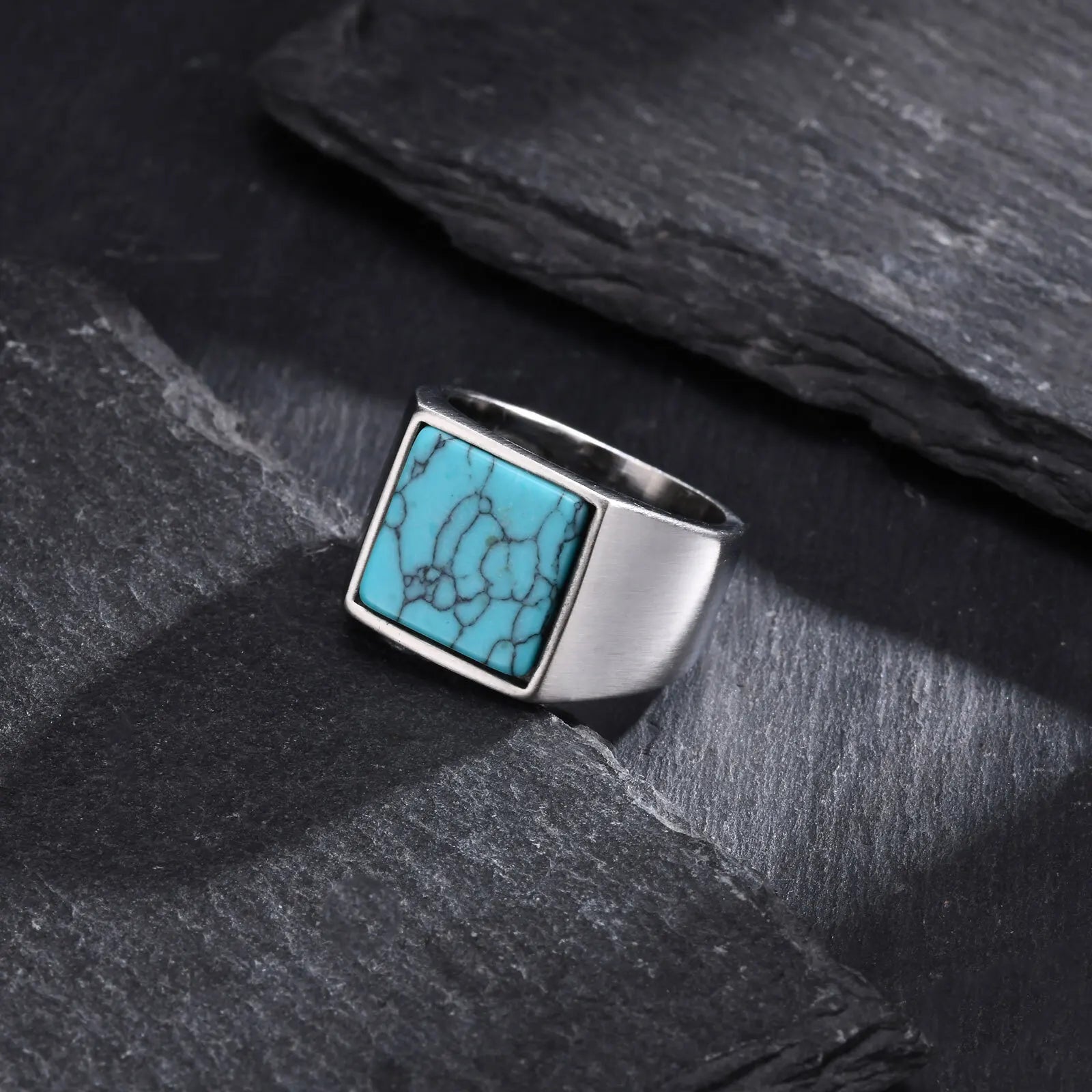 Gold Green Stone Signet Ring — Stainless Steel