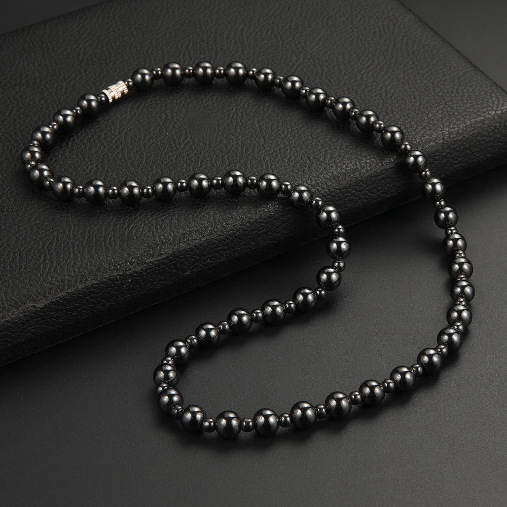 Magnetic Hematite Round Bead Necklace — 8mm & 4mm Beads