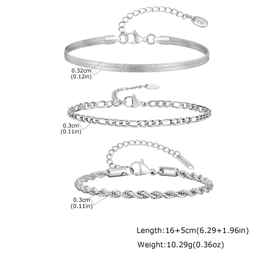 Thin Chain Bracelet Set 3pcs — Silver