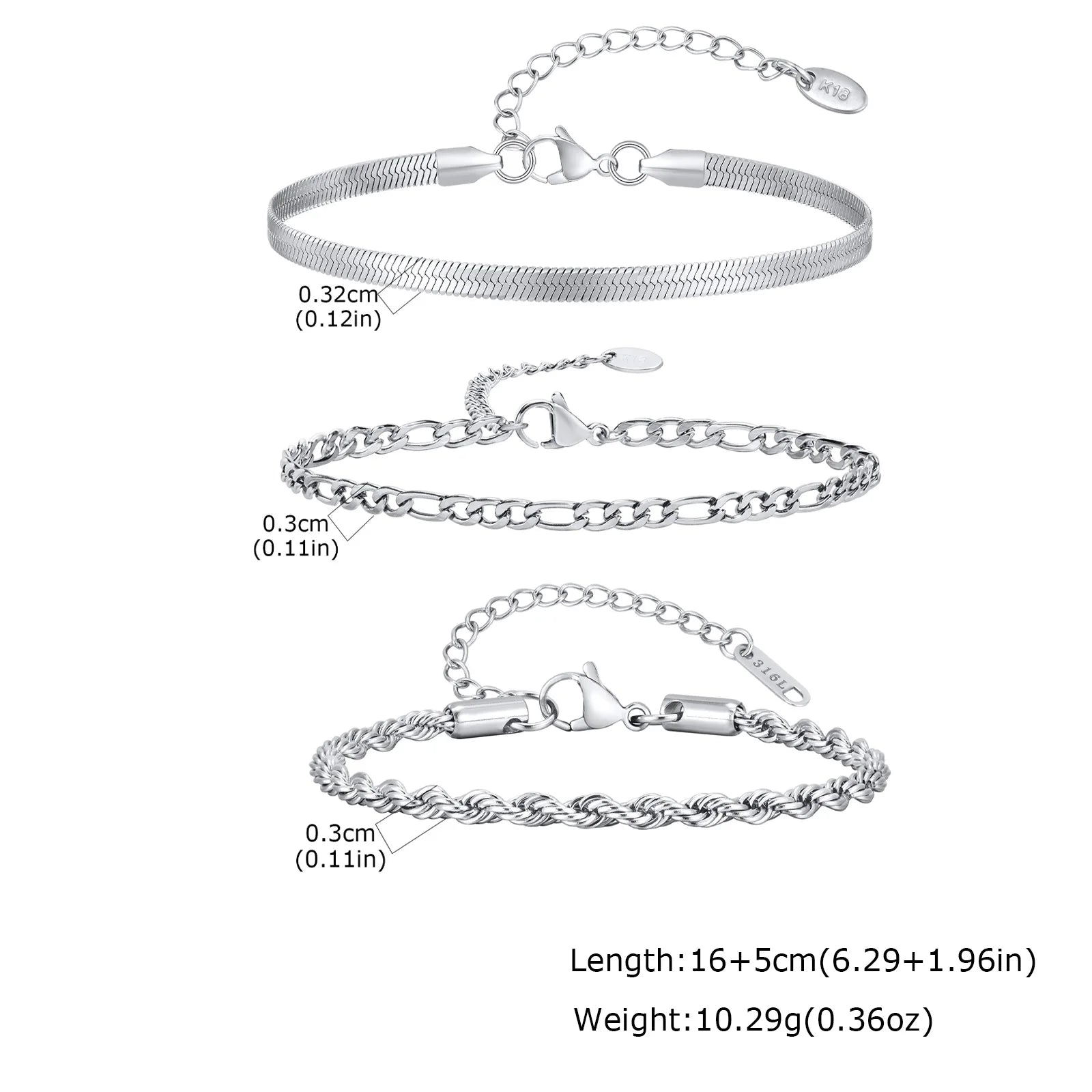 Thin Chain Bracelet Set 3pcs — Silver