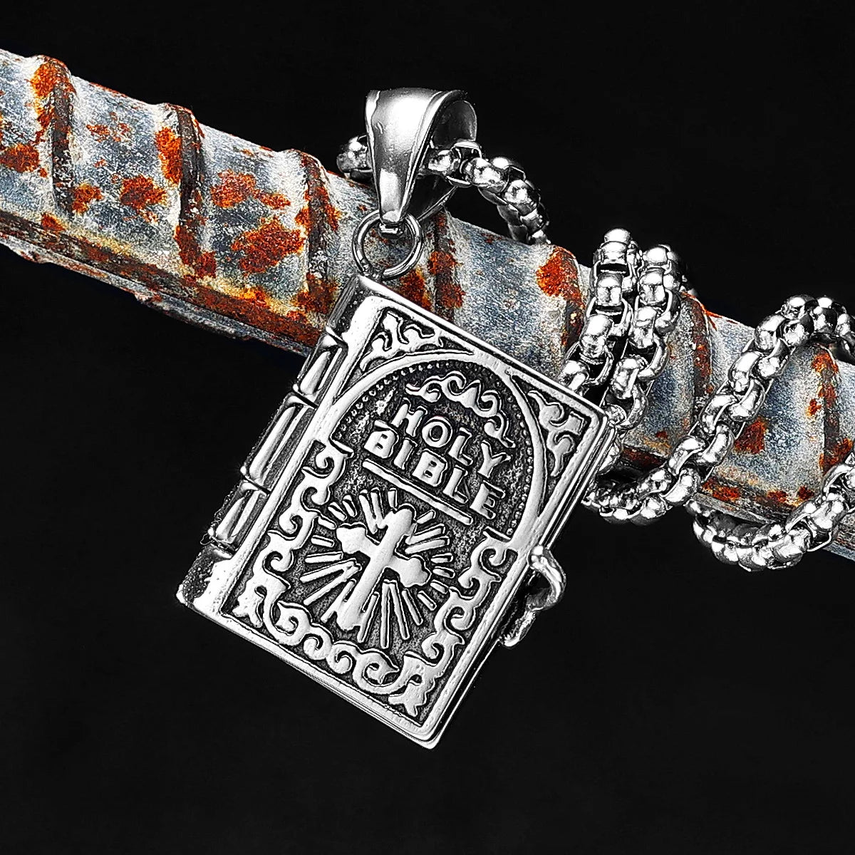 Openable Holy Bible Book Pendant — Stainless Steel