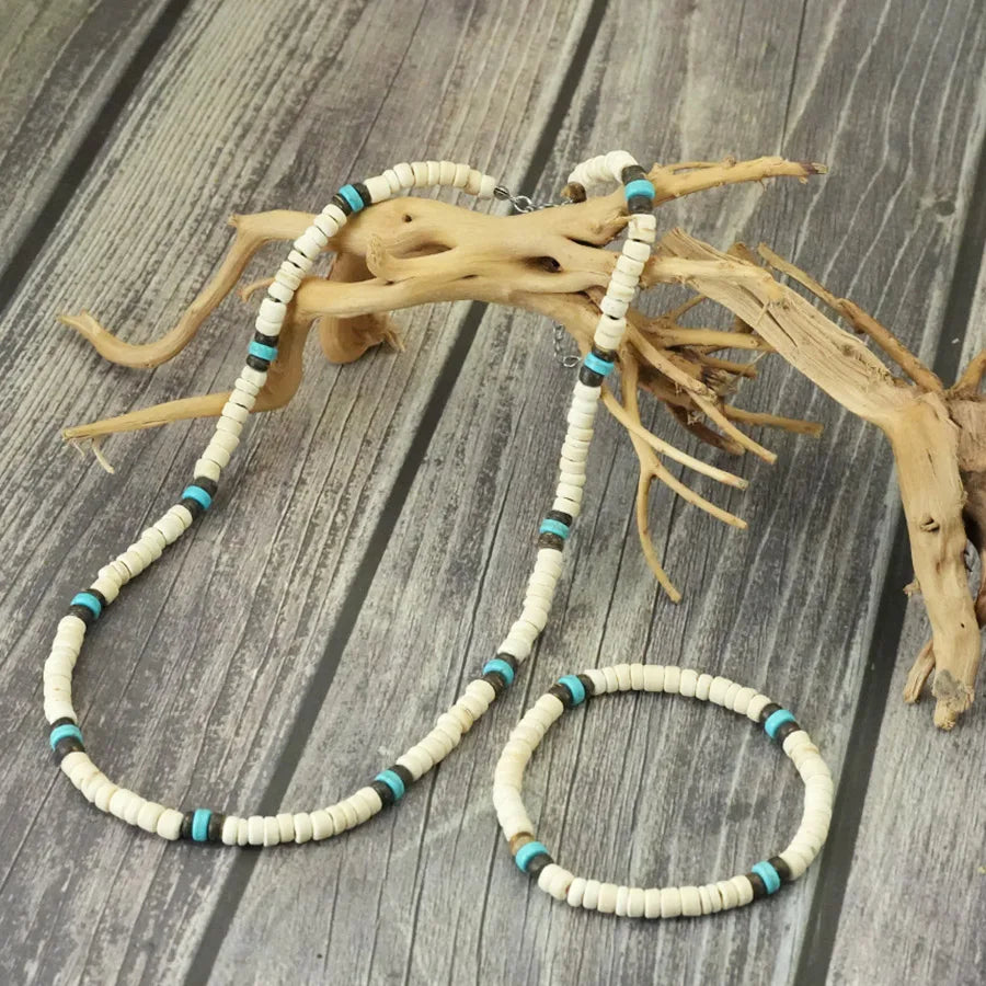 Coconut Wood Necklace Bracelet Set — Stainless Steel