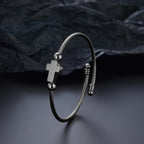 Adjustable Gold Cross Wire Bangle, Stainless Steel Open Cuff Bracelet, Christian Religious Jewelry for Men Women Gift