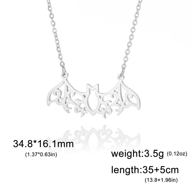 Flying Bat Cutout Pendant Necklace — Stainless Steel