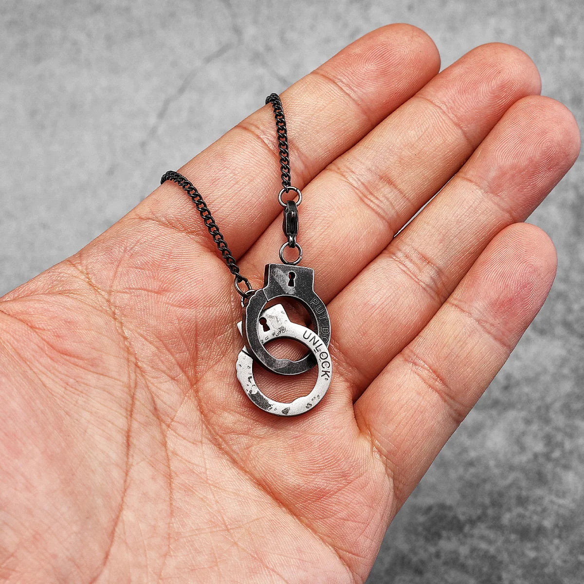 Vintage Handcuffs Pendant Necklace Chain — Stainless Steel