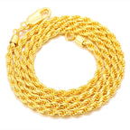 Luxury 24K 9999 Pure Gold real gold Hip Hop Fashion Brand Twist Chain Men's Width 4mm Necklace Length 45cm 50cm 55cm 60cm
