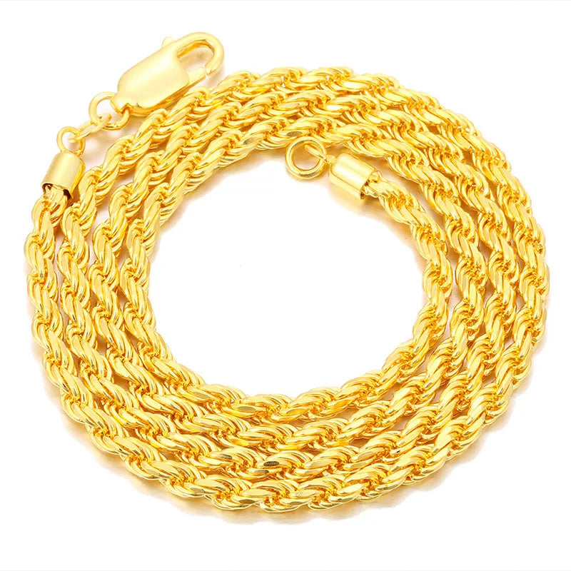 Luxury 24K 9999 Pure Gold real gold Hip Hop Fashion Brand Twist Chain Men's Width 4mm Necklace Length 45cm 50cm 55cm 60cm