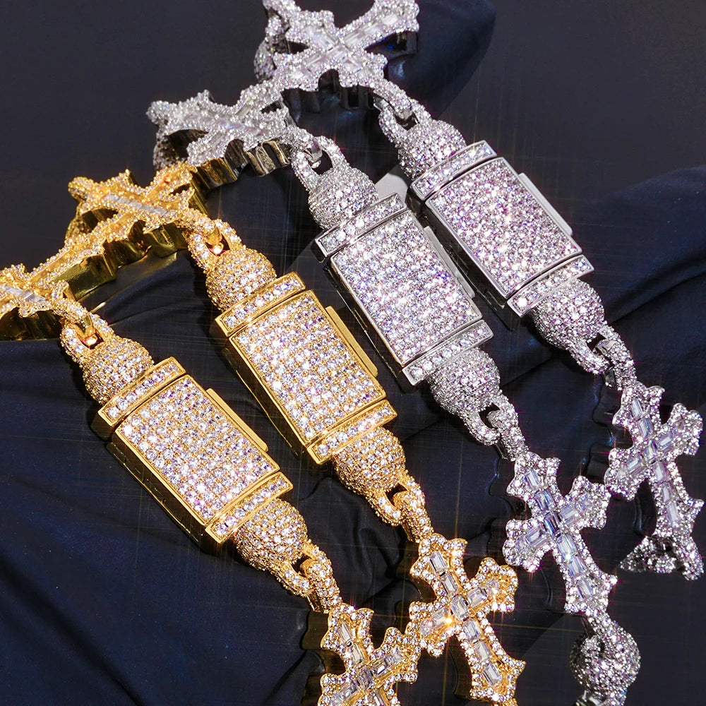 Iced Out Cross Pendant Cuban Chain Necklace 18MM