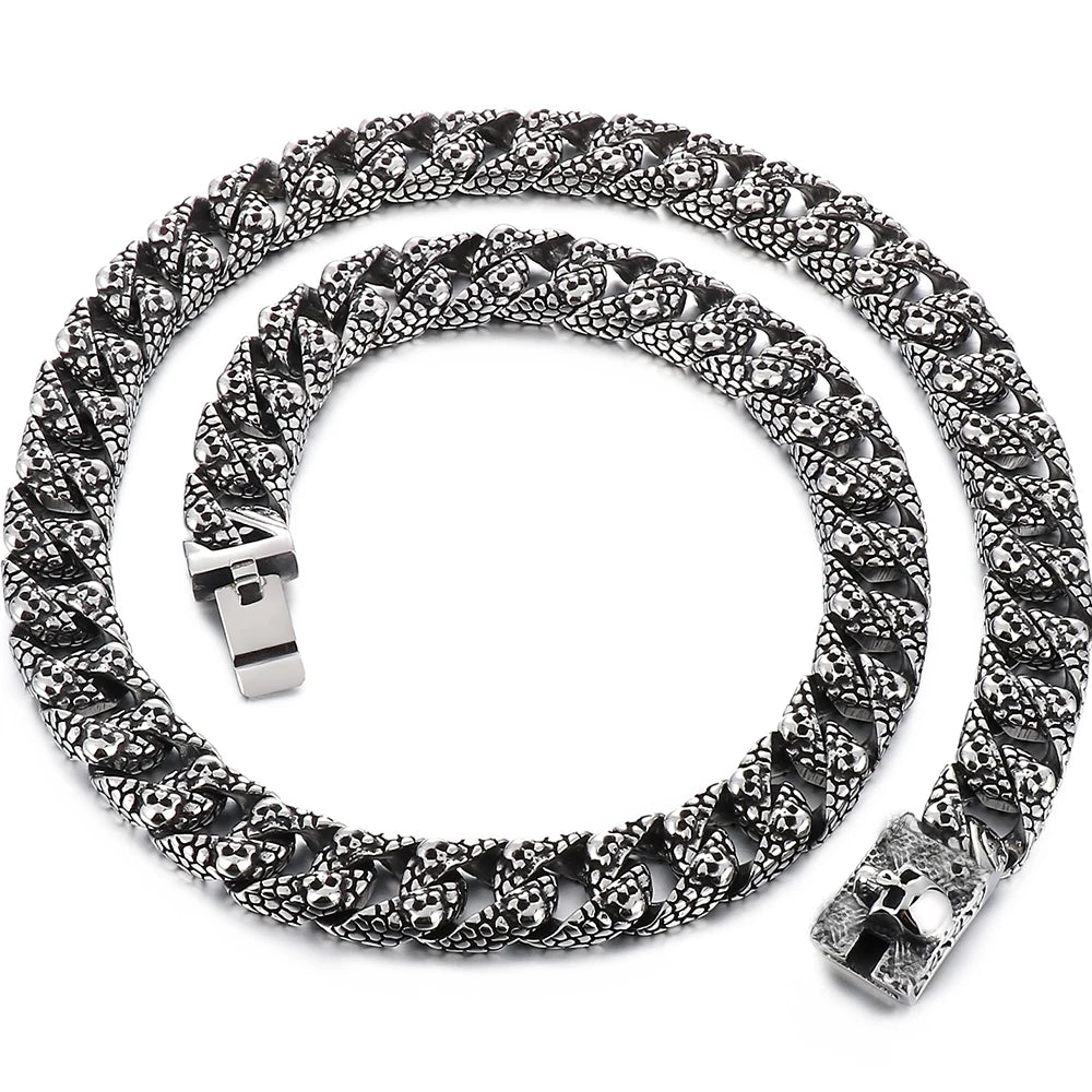 Gothic Skull Link Chains Necklace for Men Punk Stainless Steel Statement Halloween Skeleton Jewelry Accessories Men's