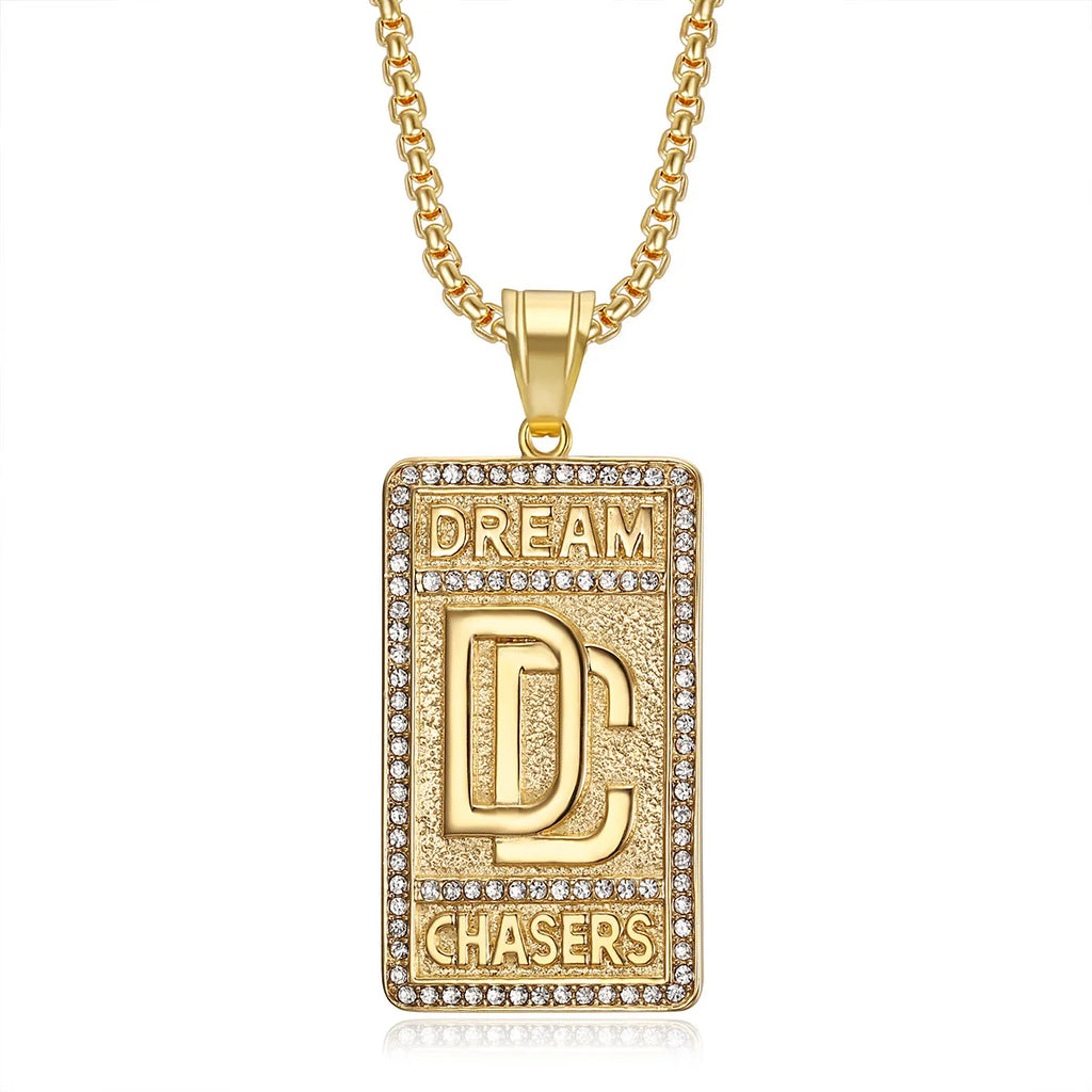 Men's Dream Chasers Pendant Zircon Necklace Stainless Steel Bold Chain Necklace Hip-hop Punk Necklace for Party