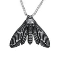 New Unique Vintage Stainless Steel Butterfly Moth Pendant Necklace For Men Punk Death Head Skull Necklaces Amulet