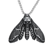 Vintage Skull Butterfly Moth Pendant Necklace — Steel