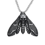 New Unique Vintage Stainless Steel Butterfly Moth Pendant Necklace For Men Punk Death Head Skull Necklaces Amulet