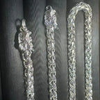Double Dragon Head Silver Pendant Necklace