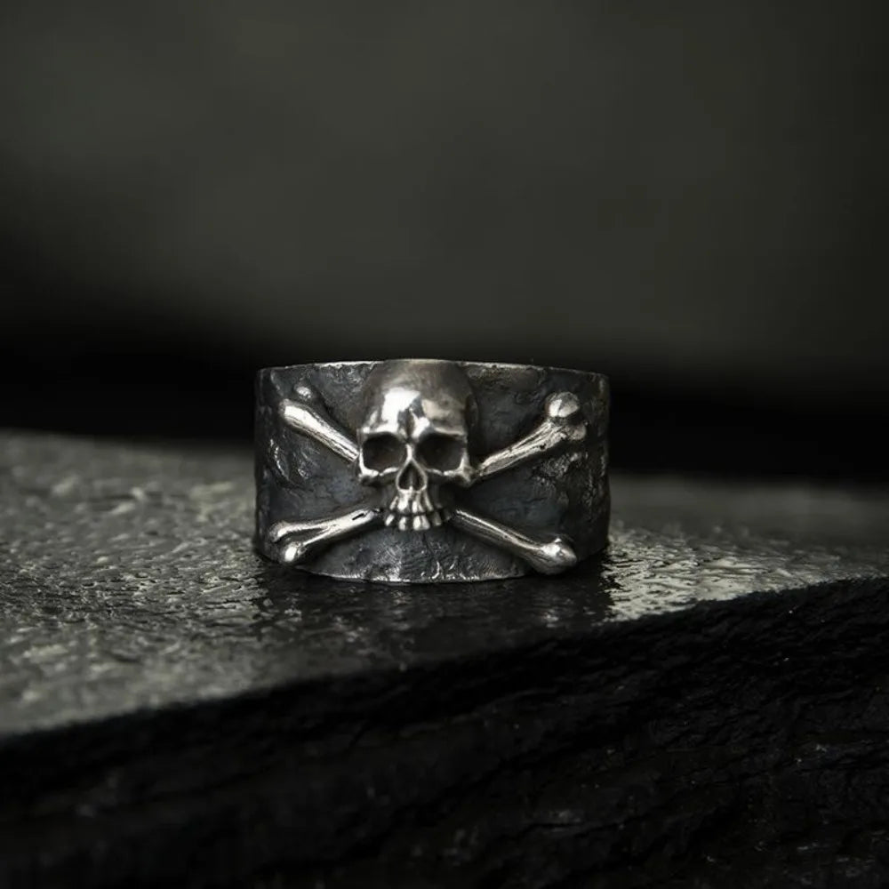 Skull and Crossbones Wide Band Ring for Men and Women — Gothic