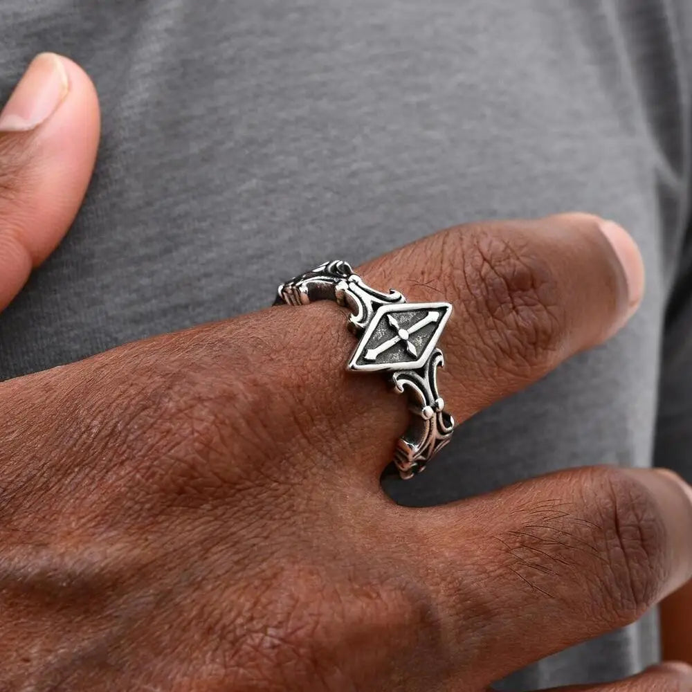 Punk Gothic Cross Ring for Men,Retro Stainless Steel Statement Ring,Birthday Party Jewelry Gift