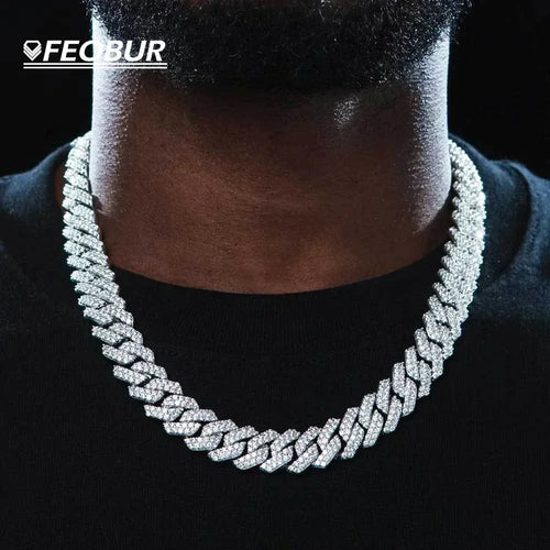14mm Iced Out Cuban Necklace Set — Silver