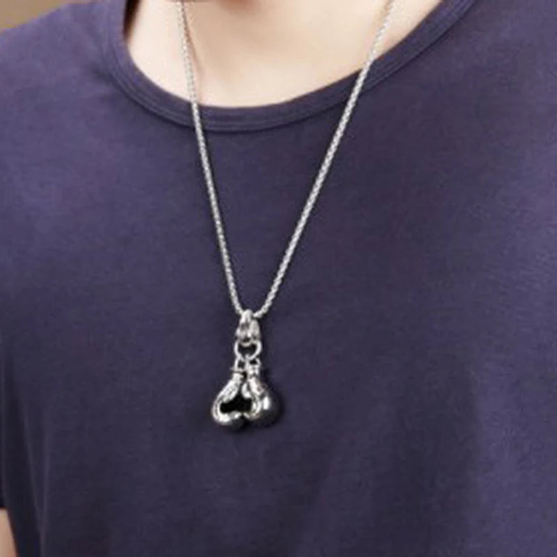 Vintage Boxing Gloves Pendant Necklace For Men Punk Hip Hop Style Gold Color Titanium Steel Chain Fashion Women Jewelry
