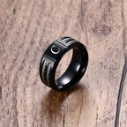 Black Letter Initial Ring — Stainless Steel