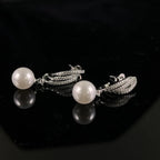 Three-Line Pearl Stud Earrings — Stainless