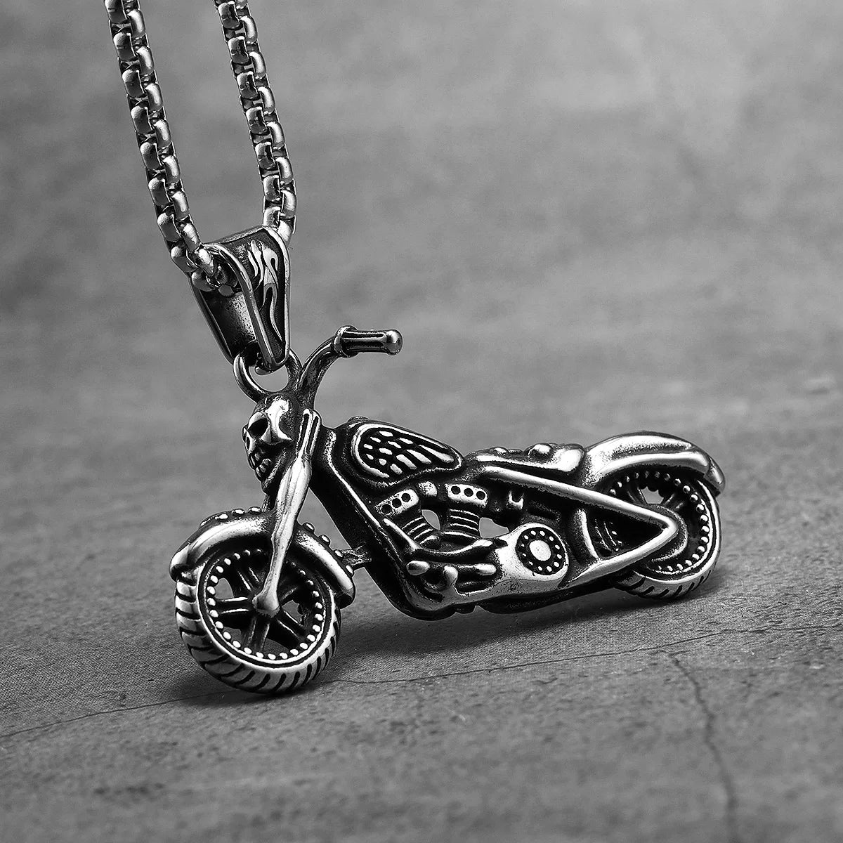 Skull Biker Pendant Necklace Stainless Steel Vintage
