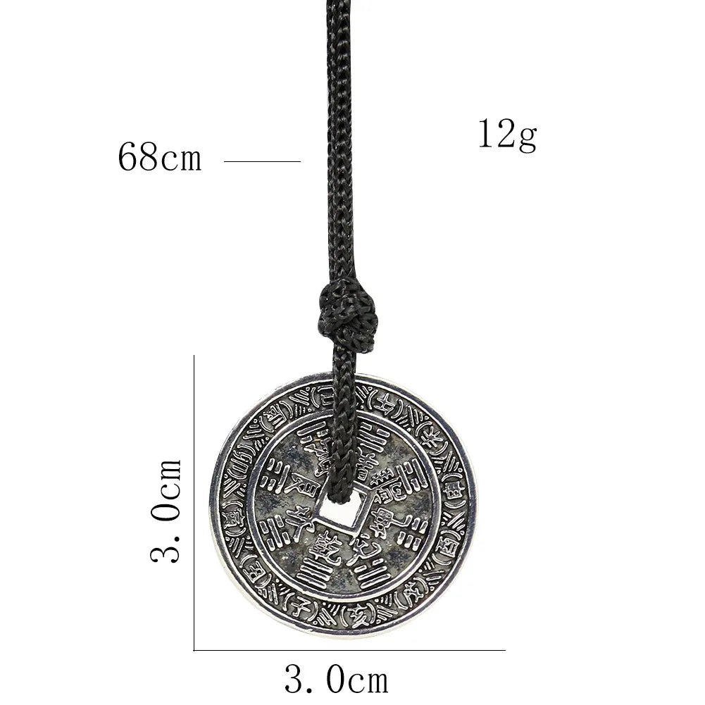 Metal Chinese-style Antique Coin Necklace Yin-Yang Bagua Tai Chi Rune Pendant Peaceful Evil-repelling Demon-warding