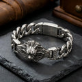 Massive Vintage Skull Wolf Head Cuff Man Bracelet for Men Gothic Punk Stainless Steel Bangle Heavy Metal Jewelry