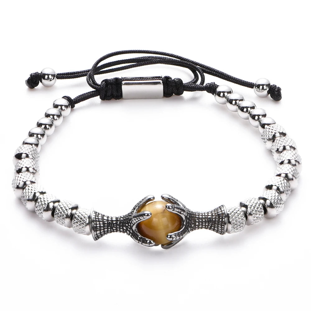 Gothic Eagle & Dragon Claw Beaded Bracelet — Stainless Steel