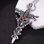 Punk Fashion Titanium Steel Necklace for Men Alloy Double Dragon Sword Pendant Choker Ring Vintage Evil Eye Cross