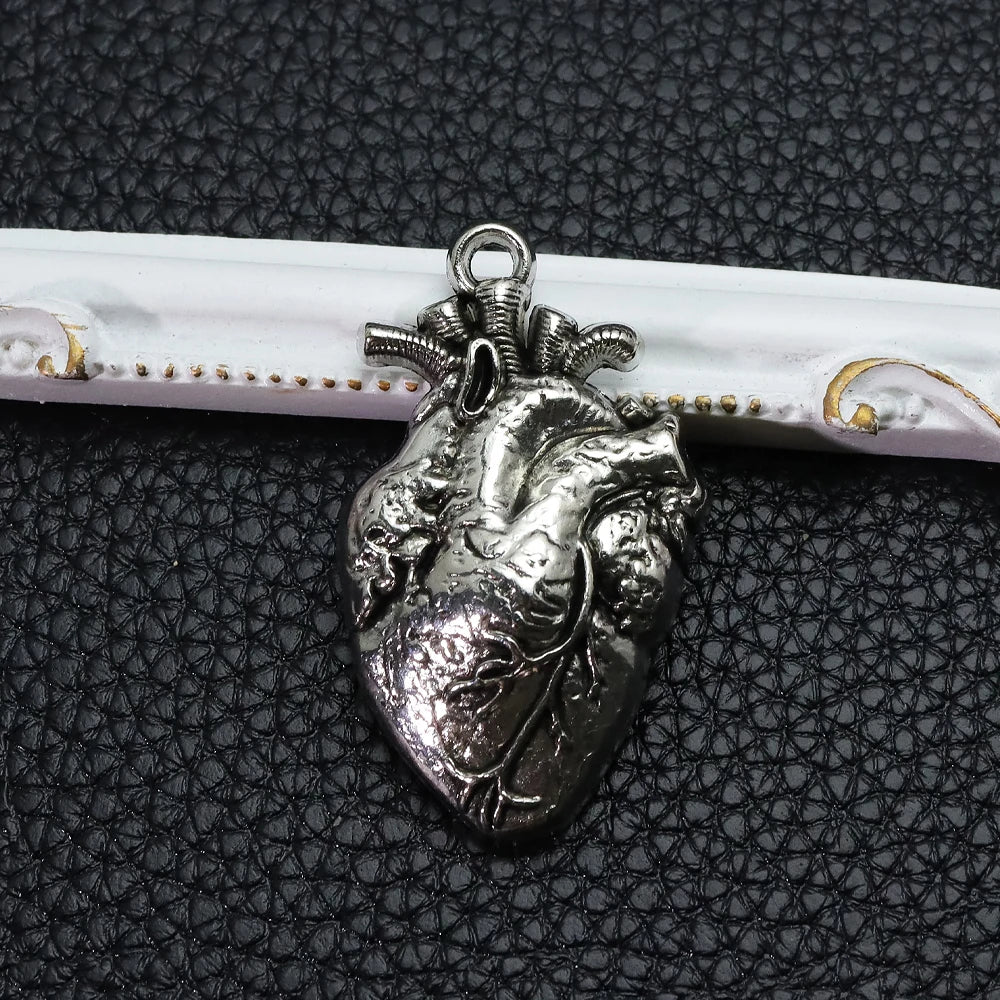 Anatomical Human Heart Pendant Necklace — Silver-Tone Gothic