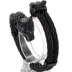 Retro Elastic Wolf Head Open Cuff Bangle Bracelet For Men 12MM Twist Chain Stainless Steel Men‘s Bracelets Rockers