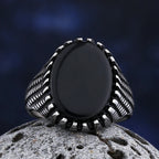 Trendy 316L Stainless Steel Gothic Accessories Black Gem Stone Ring For Man Wome Punk Charm Jewelry Couple&Wedding Gift