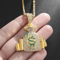 Gold Iced Out Money Bag Pendant Rope Chain